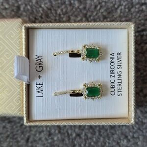LAKE GRAY Emerald Green Silver Earrings. New in Box